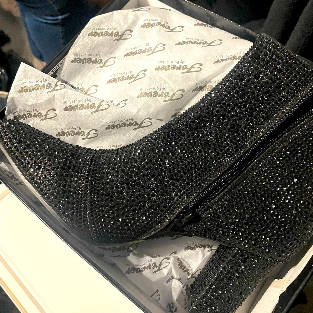 Black Rhinestone Booties
